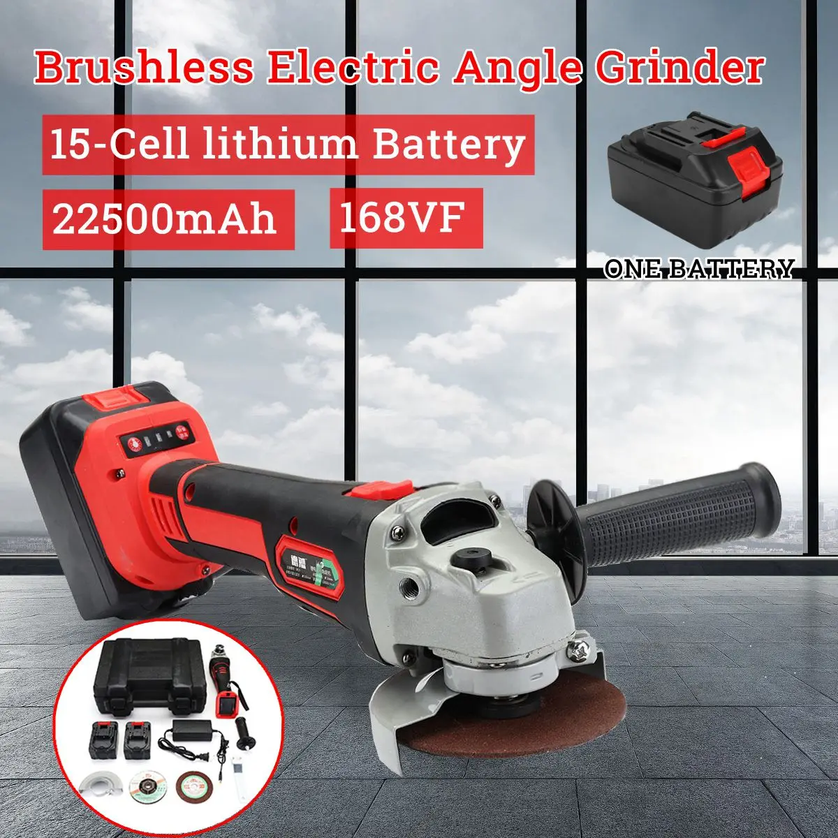 

168vf 22500mAh Electric Disc Brushless Angle Grinder with Cutting Sanding Disc set Wood Grinder Cutter Machine Tools Set