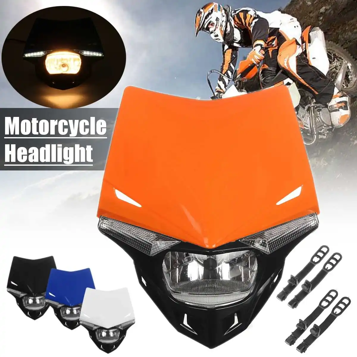 Dirt Bike Super Moto Dual Sport White Dual LED Headlight Headlamp For KTM SX EXC