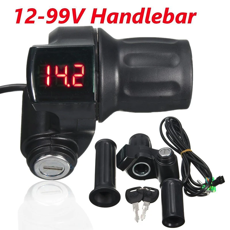 

12V-99V Electric Scooter Bike Throttle Grip Handlebar LED Digital Meter + 2 Keys