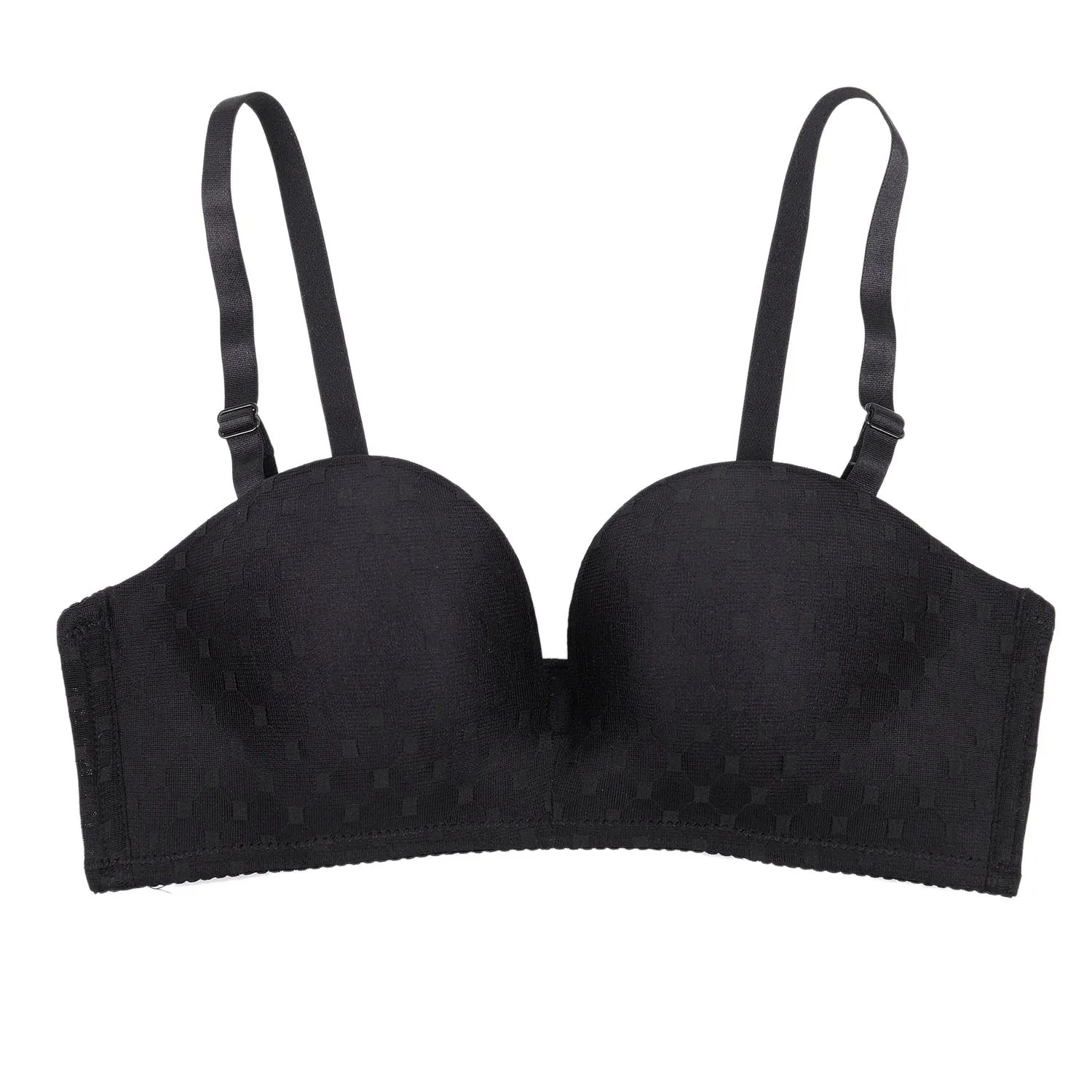 

Paerlan Wedding Dress U-Type Women Bra 1/2 Half Cup Small Chest Gather Non-Slip Underwear Seamless-Black