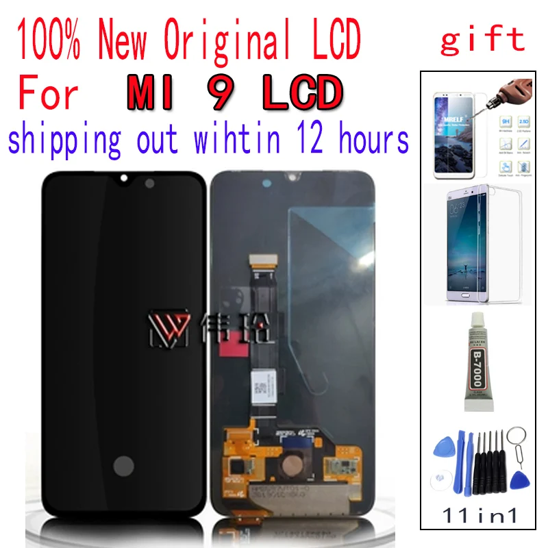 

Original Xiaomi MI 9 MI9 LCD Touch Screen digitizer MI 9 LCD display with frame LCD Protective film soft case