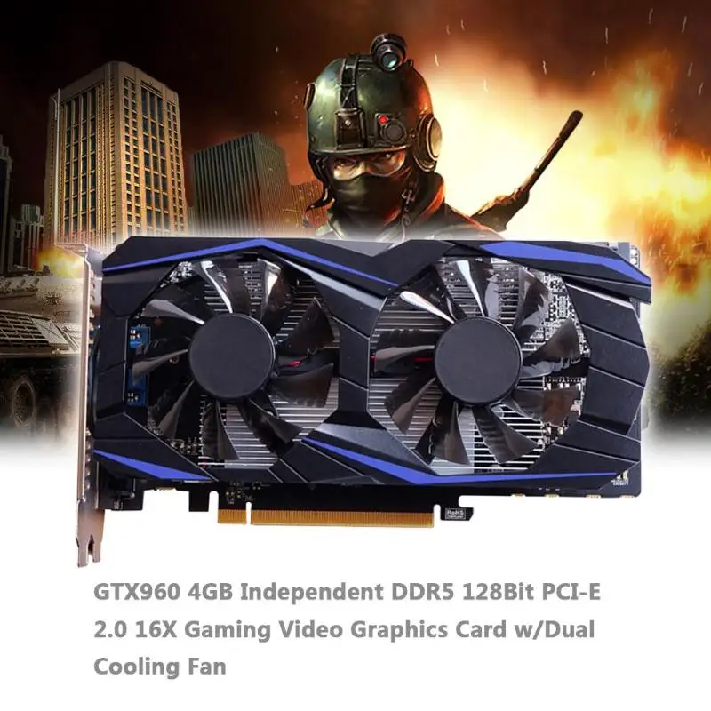 GTX960 4GB независимая DDR5 128Bit PCI-E 2,0 16X игровая видеокарта с двойным вентилятором охлаждения VGA DVI HDMI интерфейс