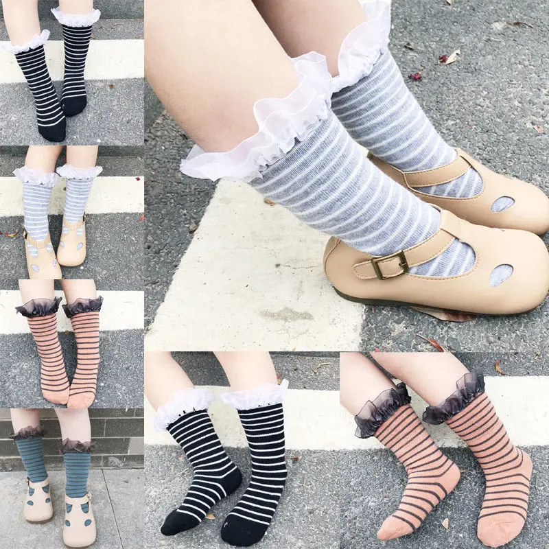 Baby Girl Socks Knee High Bows Princess Socks Cute Long Tube Booties Striped Sox