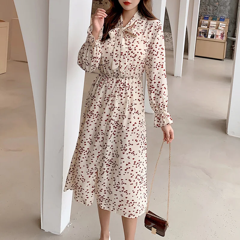 

Elegant Collar Chiffon Polka Dot Silk For Woman Side Split Dress Lady Women Dresses Spring Afternoon Arrivals