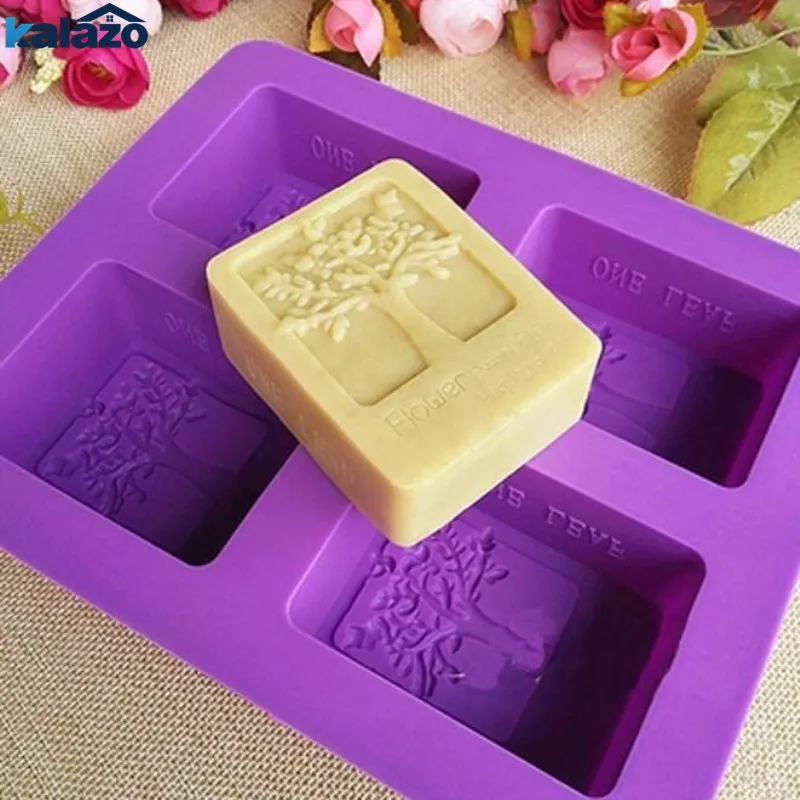 

1pc Tree Shaped Purple Rectangle Silicone Mold 4 Hole Square Soap Mold Chocolate Cake Molding Hand Making Tools DIY supplies
