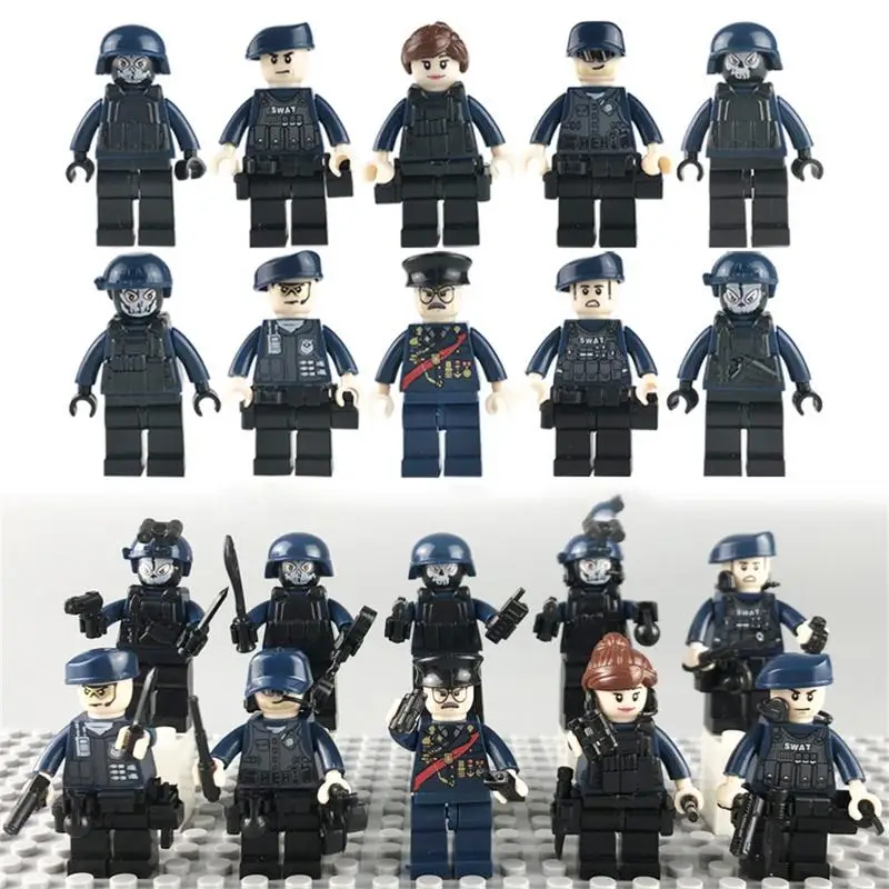 

10PCS Children Assembling Building Blocks Doll Police Dolls With Weapon Pieces Education Toys For Baby Kids Compatible
