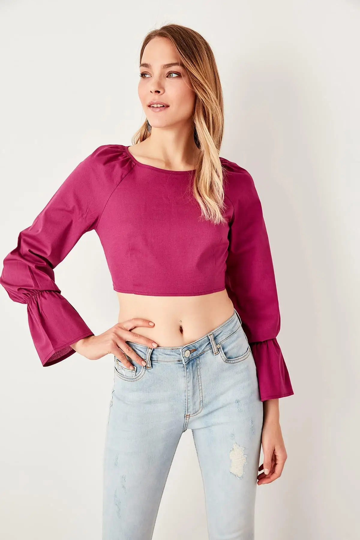 Trendyol фиолетовый шнуровки detayli Bluz TWOSS19XB0083 |
