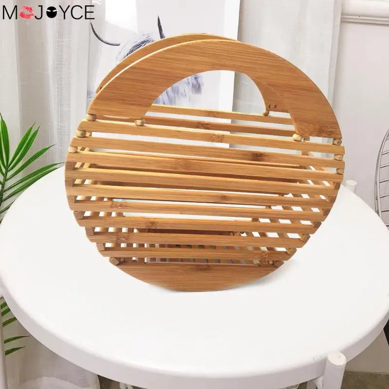 

Bamboo Handbag Wooden Women Round Hollow Summer Beach Bags Casual Purses Cool In Summer Women Soild Color Casual Bag Handbag