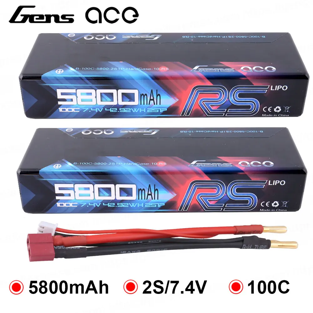 2X Gens ace 7,4 V 5800mAh 100C Lipo 2S батарейный блок Deans Plug Racing Series power для гоночного автомобиля в твердом футляре