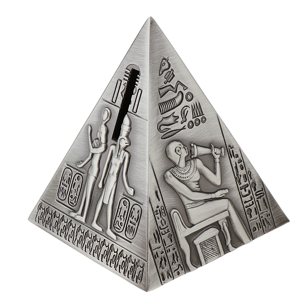 

Vintage Pyramid Figurines Piggy Bank Money Box Saving Pot Home Decor Desktop Ornaments - Antique Silver