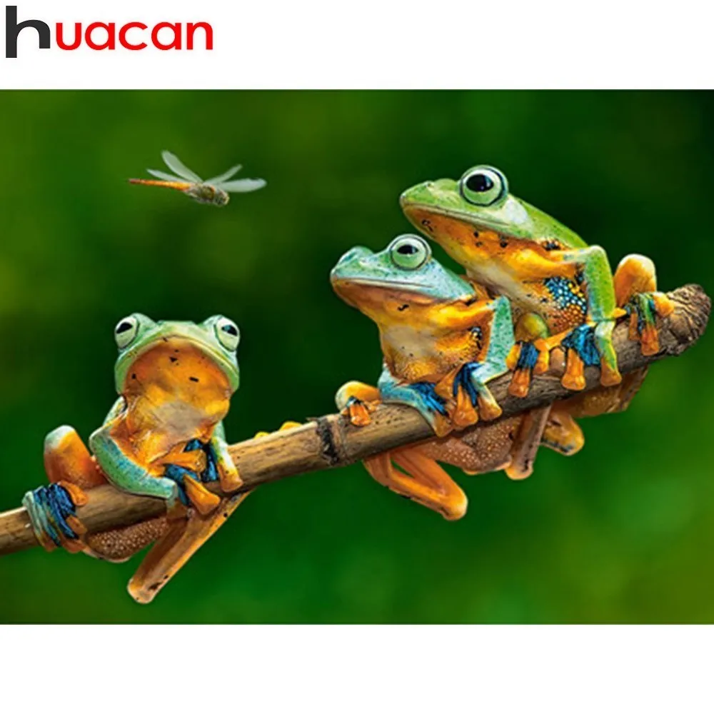 

HUACAN 5D DIY Diamond Painting Full Square Animal Three Frog Branch Diamond Embroidery Mosaic Cross Stitch Rhinestone Decor Home