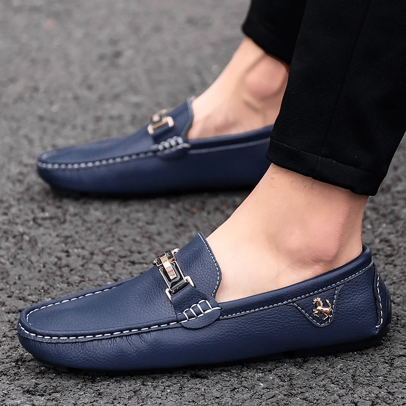 ALCUBIEREE Brand Genuine Leather Loafers High Quality Mens Driving Shoes Summer Casual Slip-on Flat Moccasins Male Boat Shoes