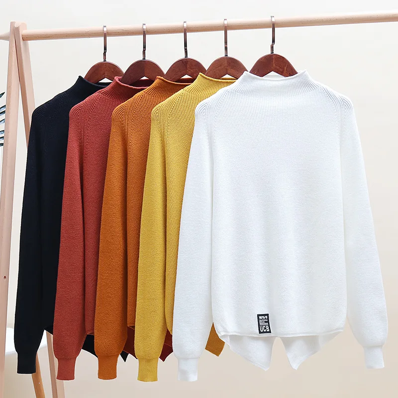 Casual Style Knitted Sweater Ladies Long Sleeved Solid Color Loose Irregular Pullovers Sweaters | Женская одежда