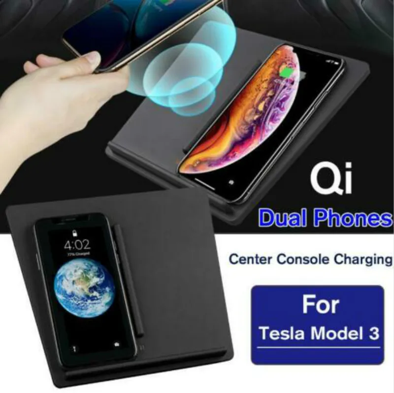 

Qi Wireless Charger Dual Phone USB Port Center Console Auto for Tesla Model 3 US