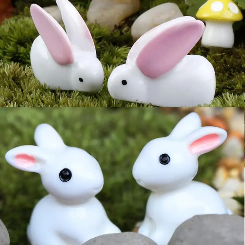

2pcs Mini Resin Easter Rabbit Animal Miniature Fairy Garden Decoration Doll House Terrarium Decor Ornament Toys Bunny