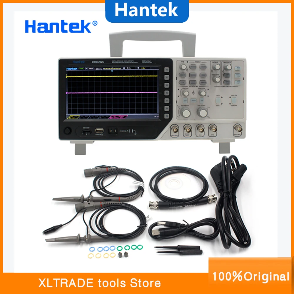 Hantek Осциллограф DSO4202C 2 канала 200 МГц USB Osciloscopio + генератор сигналов