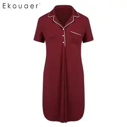 Ekouaer для женщин; Большие размеры летняя ночная рубашка с отложным воротником Ночные сорочки короткий рукав в стиле пэчворк рубашки пижамы