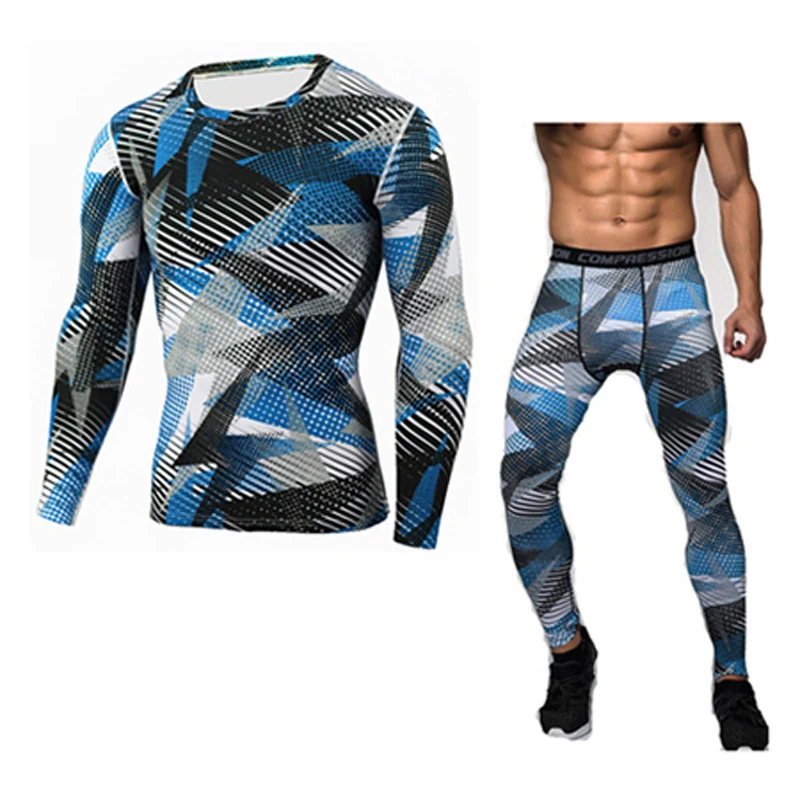 

Men Compression Shirt Pants 2pcs/sets Tracksuit Camouflage Long Sleeve Tshirt Jogger Leggings Mens Gyms Bodybuilding Sportswear