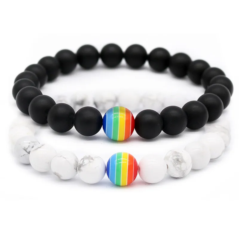 Rinhoo Rainbow Bead Bracelet Pride Stone Strand Couple Bracelets Male Female LGBT Handmade Jewelry colorful