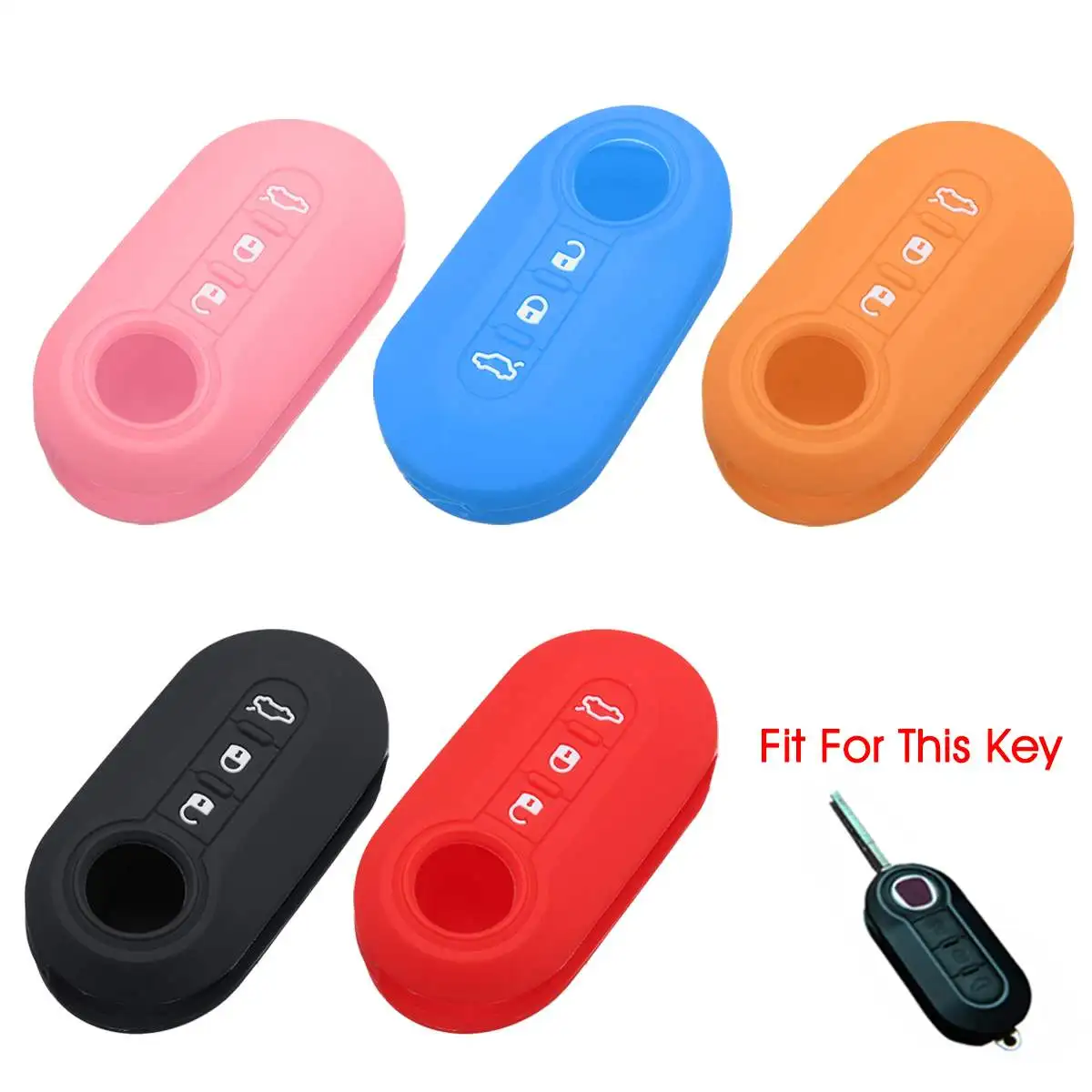 

Silicone Car Remote Flip Key Case Cover Key Fob Shell 3 Buttons For Fiat 500 Car Accessories