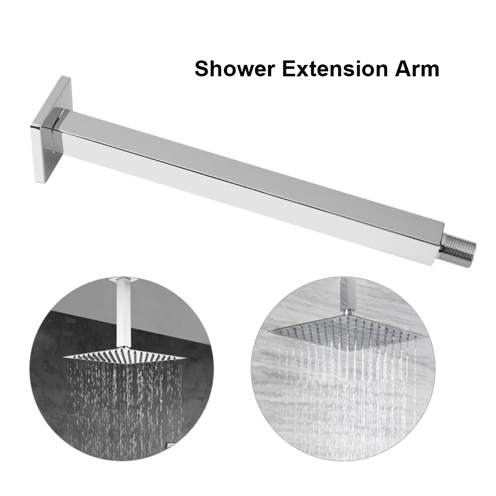 

201 Stainless Steel Square Ceiling Rain Shower Extension Arm Wall Mounted Bathroom Showering Arm Mount Base Shower Head Holder