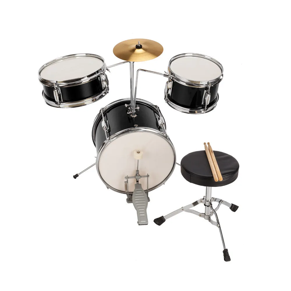

3-Pieces Junior Kids Child Drum Set Kit Percussion Musical Instrument with Cymbal Pedal Drumsticks Adjustable Stool