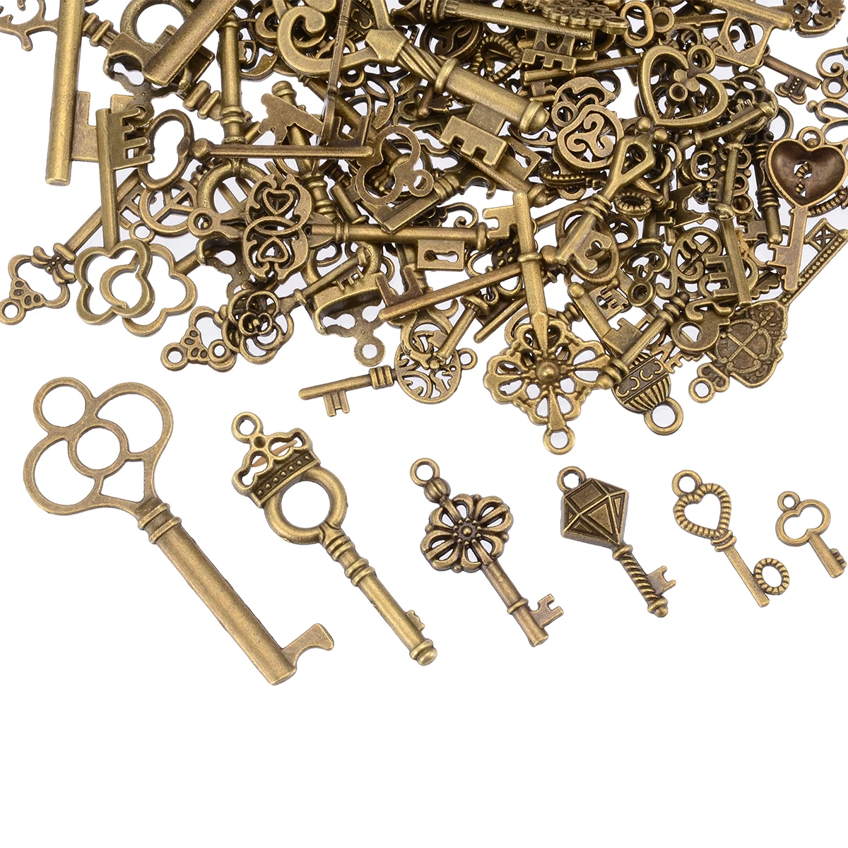125PCS/SET Creative Antique Vintage Bronze Skeleton Keys Fancy Heart Bow Pendant Decor Lock Necklace Hanging Decor DIY Crafts 125PCS/SET Creative Antique Vintage Bronze Skeleton Keys Fancy Heart Bow Pendant Decor Lock Necklace Hanging Decor DIY Crafts