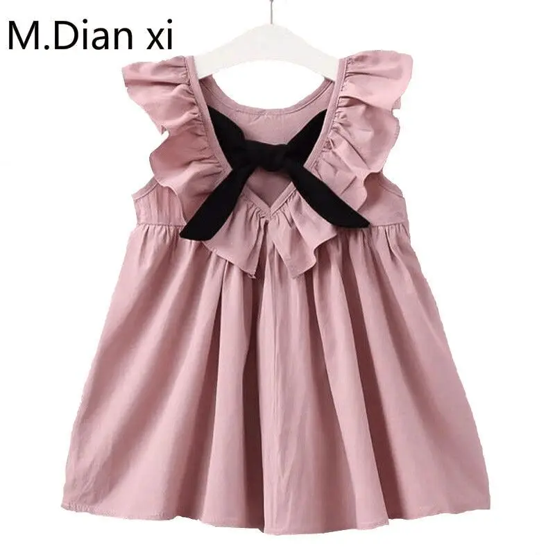 

2018 Children's Wear Summer New Children's Girl Bbow Cotton Children European And American Wind Pleated Dress Back Dresses
