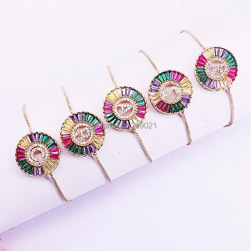 

8Pcs NEW Design Fashion Micro Pave Rainbow Crystal Zirconia 26 Letters Bracelets Charm For Women