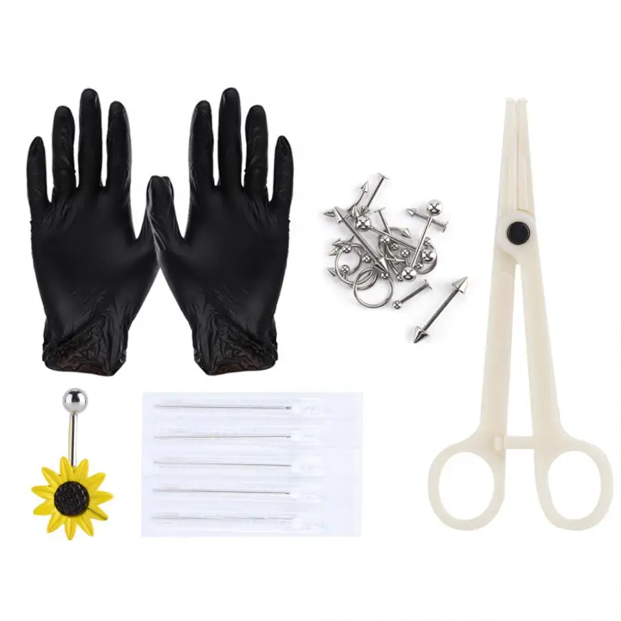 

9Pcs Professional Body Piercing Tool Kit Nose Navel Nipple Needles Set Tatoo Machine