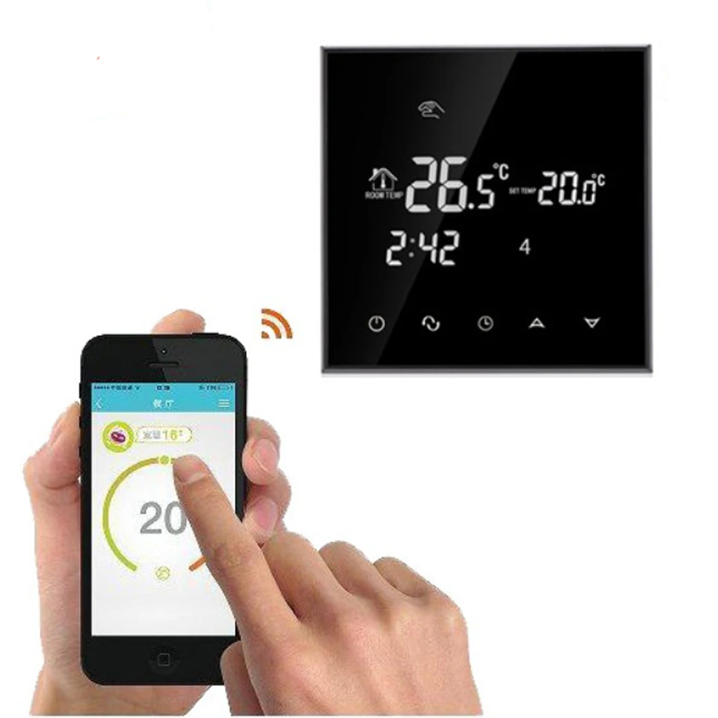 

HY03WE-4 Wi-Fi 7 Times Programmable Touchscreen Thermostat with Geofencing Room Temperature Automatically Calibration Function