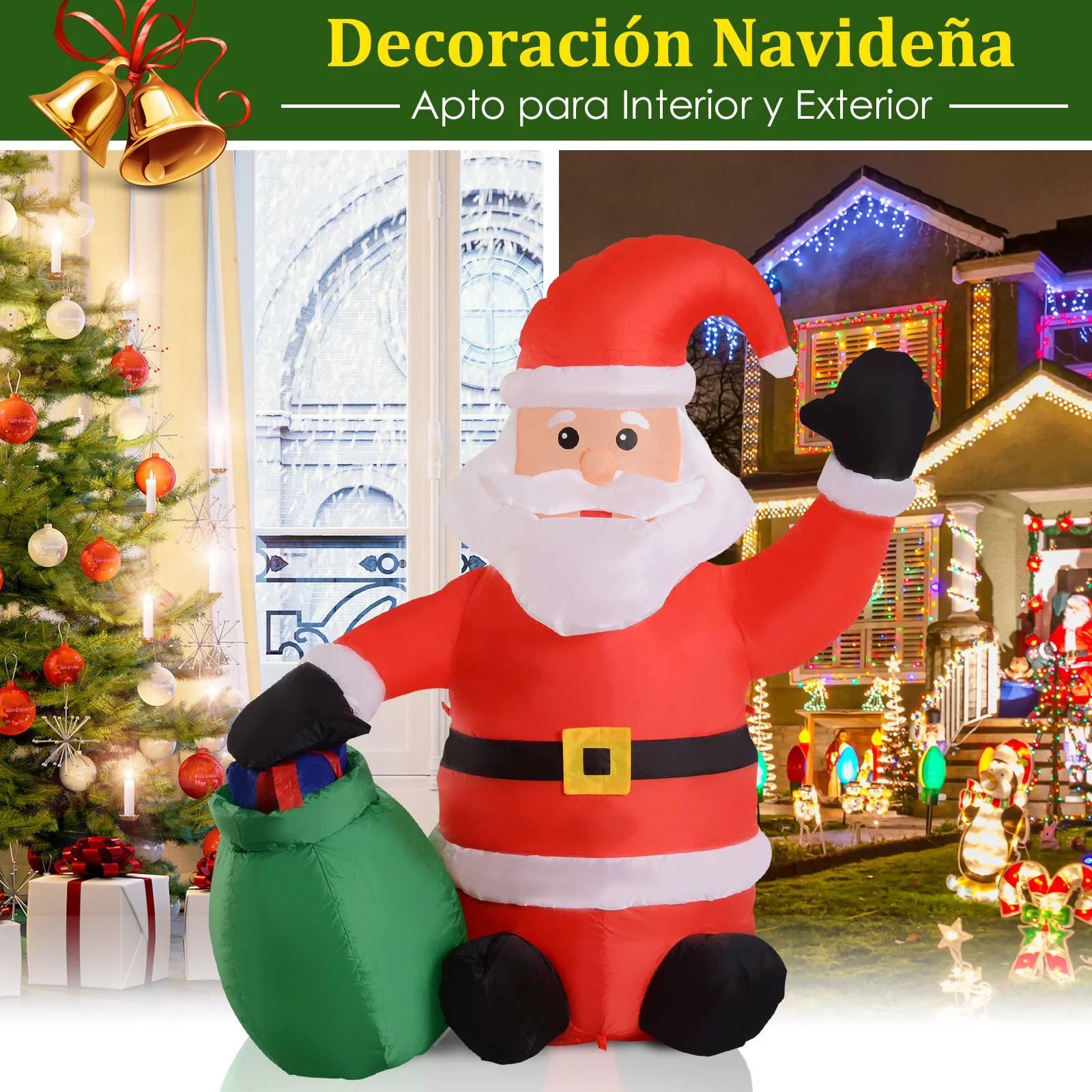 HOMCOM папа Ноэль надувной 70x45x120 см Luces светодио дный + Bolsa Regalo Decoracion Navidad