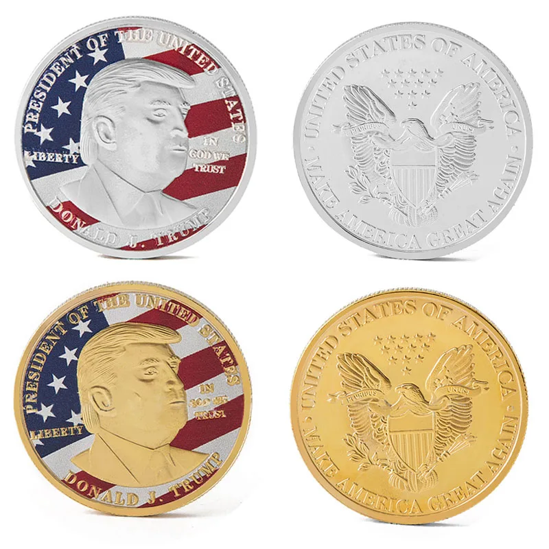 

Colorful Donald Trump American Eagle Commemoration Coin Family Decoration Collect Metal Historical Memorabilia Coins Emboss 1Pcs