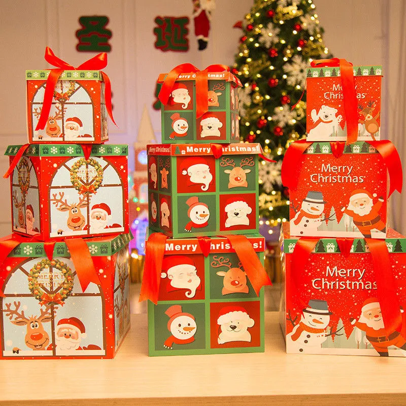 3pcs/set Christmas Gift Boxes Creative Ribbon Handles Present Box Favor