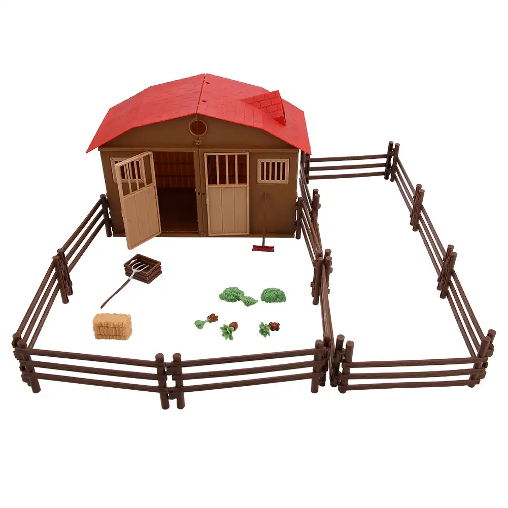 Simulation Mini Farmhouse Scene Haystack Model 14pcs Fences Fork