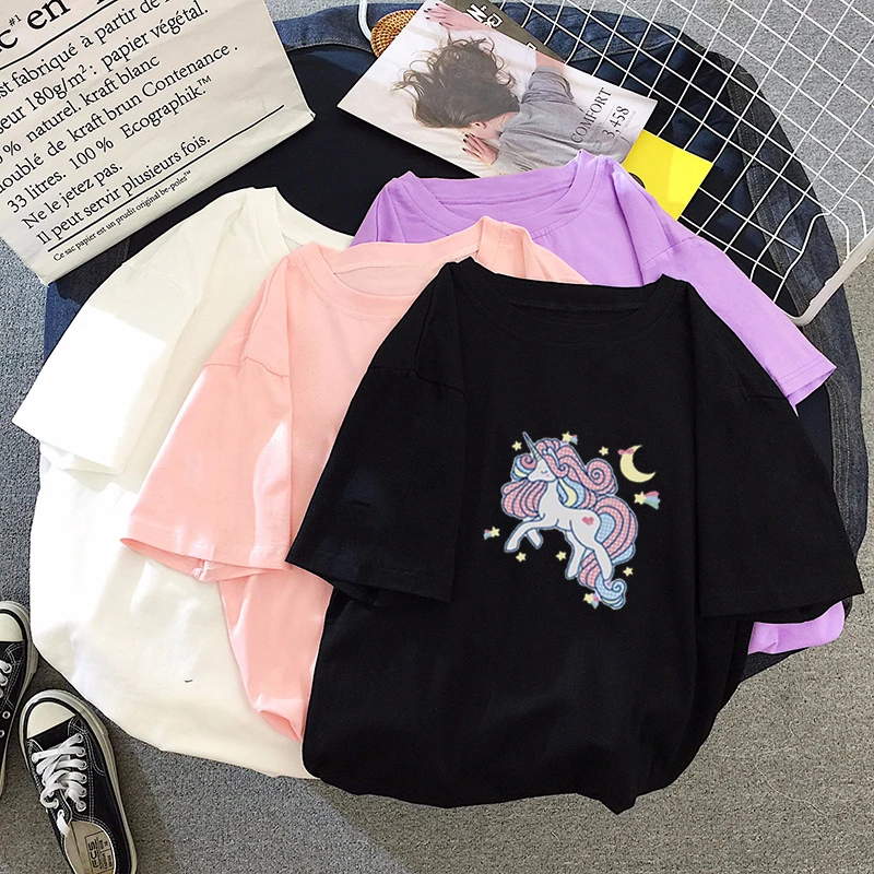 Korean Women Fashion T shirt Short Sleeves O Neck Summer