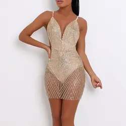 Для женщин пикантные блестящие прозрачные платья See Through вечеринка Bodycon Club повседневное коктейль