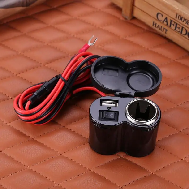 

12V-24V Motorcycle Scooter Handlebar USB Charger Waterproof Blue LED Indicator Cigarette Lighter Socket Plug Moto Accessorie