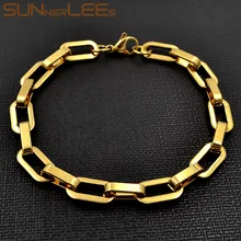 SUNNERLEES модные украшения 316L браслет из нержавеющей стали 8 мм Геометрическая цепочка Золотая для мужчин женщин подарок SC162 B