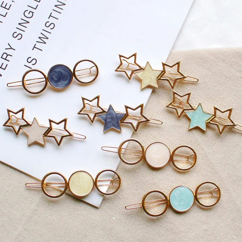 

2019 New Women Cute Acetate Round Star Alloy Hair Clip Headwear Hair Ornament Headband Hairpin Barrette Fashion Hair Accessories
