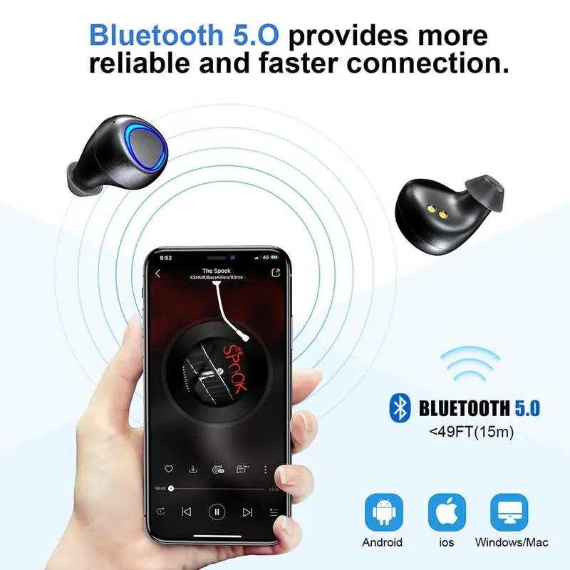 

Wireless Bluetooth 5.0 Earphones With Mic Waterproof Long Standby HiFi Stereo Music Surround Sports Earbuds With Charging Box