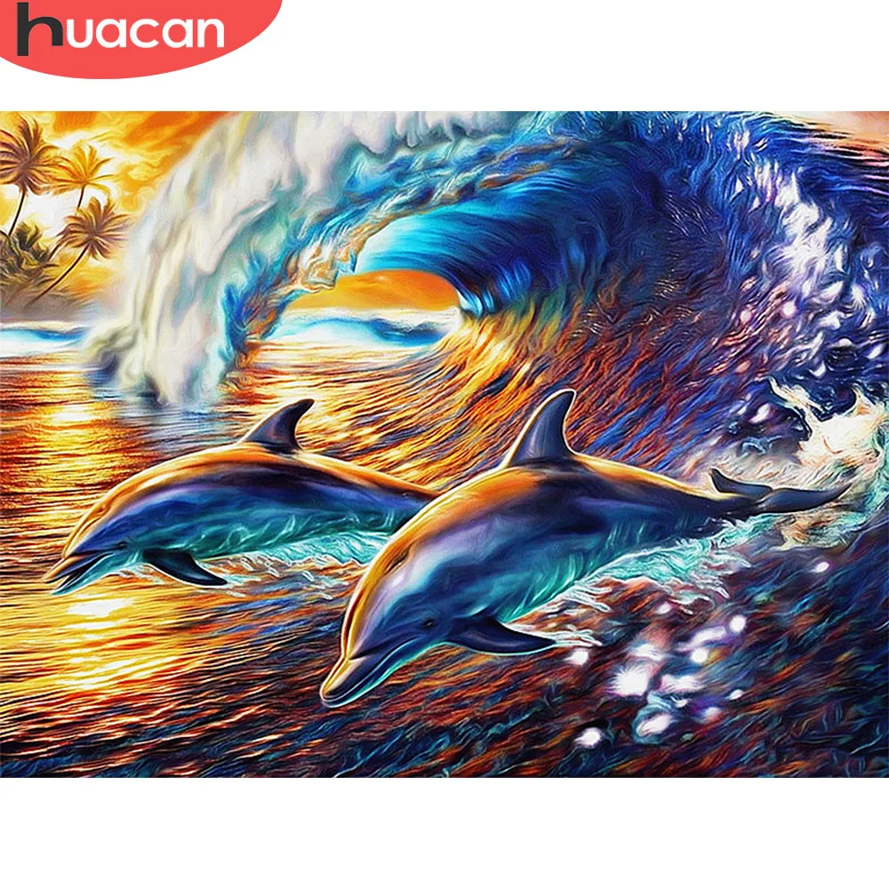 

HUACAN 5d Diamond Painting New Arrivals Animals Picture Of Rhinestones Diamond Embroidery Nature Dolphin Cross Stitch Kits