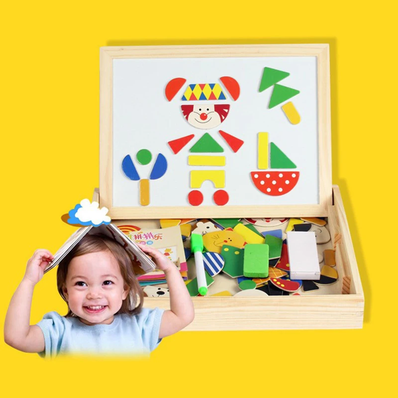 Kids Toddler Reversible Magnetic Puzzle Drawing Board Wooden Educational Toys | Игрушки и хобби
