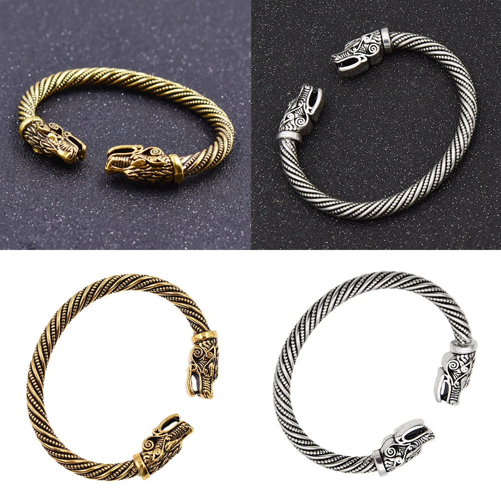 

Fashion Indian Teenagers Wolf Head Bracelet Jewelry Accessories Viking Bracelet Men's Wristband Cuff Bracelets 65mm Bangles