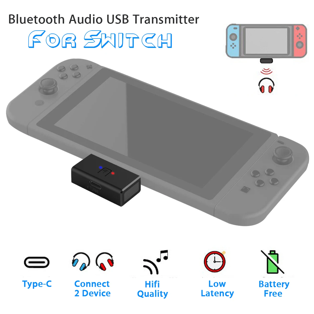 

Wireless bluetooth Transmitter Headset Music Transceiver Audio USB Type-C USB A Adapter for Nintend Switch PC Laptop for PS4