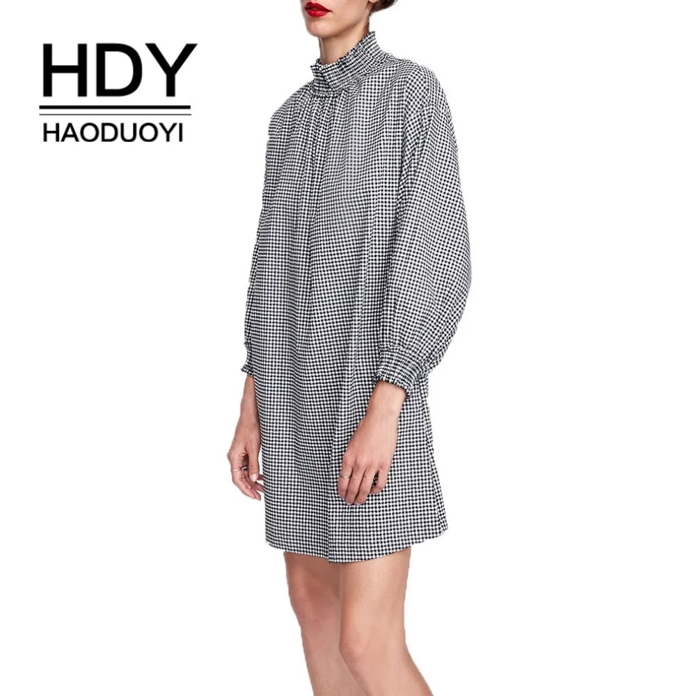 

HDY Haoduoyi New Girl Hot Summer Comfortable Simple Pleated Fluffy Sleeve Loose Dress
