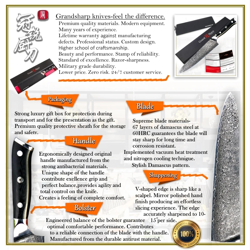 GRANDSHARP 9," дамасский нож шеф-повара японские ножи из дамасской стали 67 слоев VG-10 из нержавеющей стали кухонные инструменты Мясник нож убоя