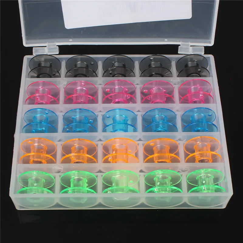 

Durable 25Pcs/set Bobbins Box Set Sewing Machine Spools Colorful Plastic Case Storage Box Sewing Equipment Tools Accessories