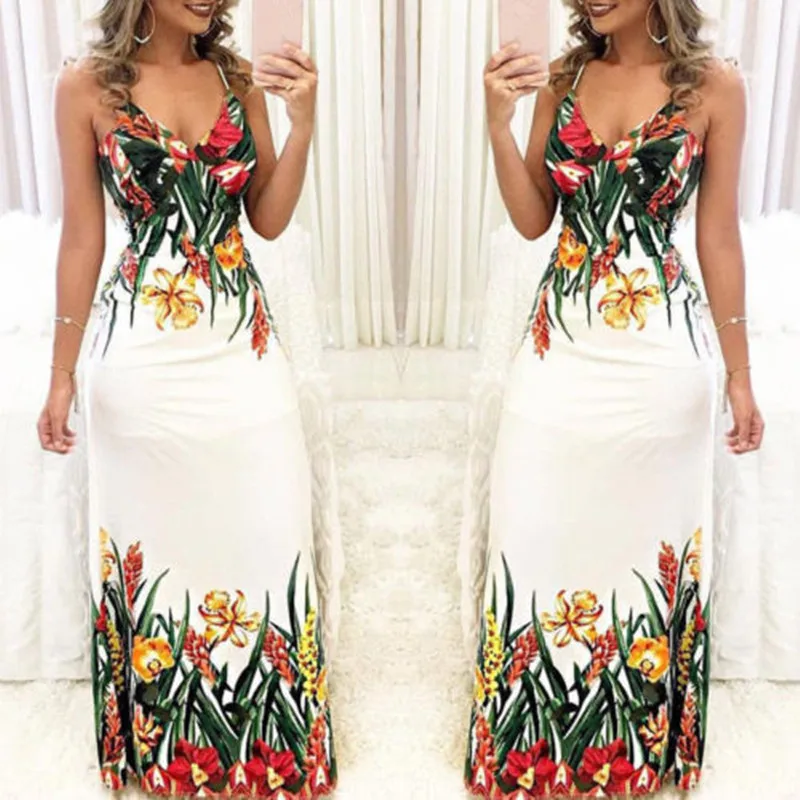 Женское длинное платье Boho белое с цветочным принтом на шнуровке треугольным
