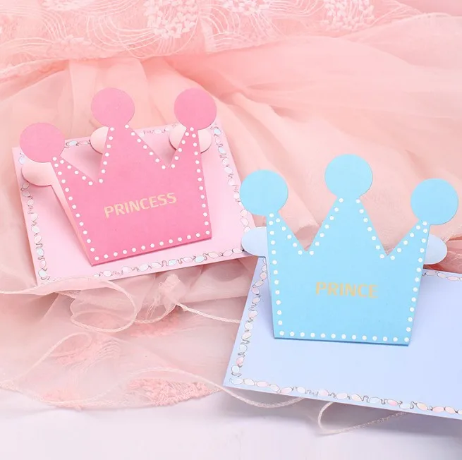 

5 Pcs/lot Lovely Crown Greeting Card Cartoon Children's Day Prince Princess Envelope Card DIY Birthday Party Invitation